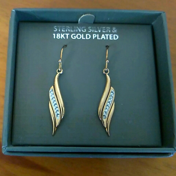 Leaf Crystal Gold Plated Sterling Earings - Picture 1 of 2